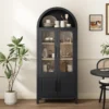 Arched China Cabinet, Black Display Cabinet, Modern Farmhouse Hutch, Kitchen Pantry Storage, Tall Glass Curio, Dining Room Sideboard.