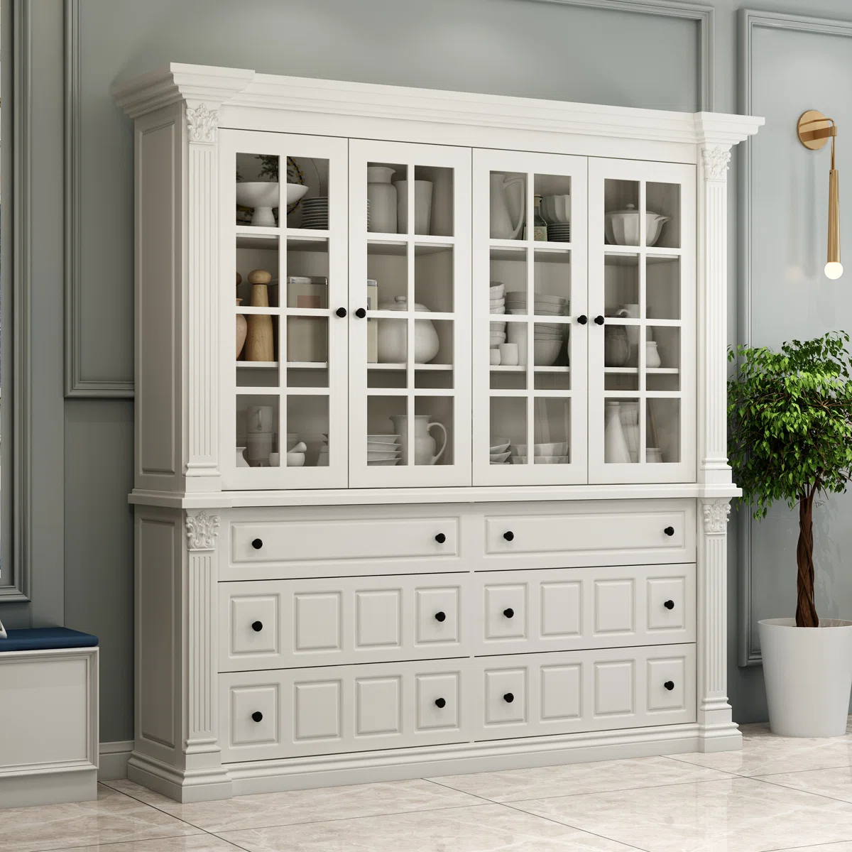 Modern Glass Display Cabinet, Luxury Dining Room Hutch, LED Curio Cabinet, Charcoal Oak Sideboard, Contemporary Glass Bookshelf, Home Gallery Storage.