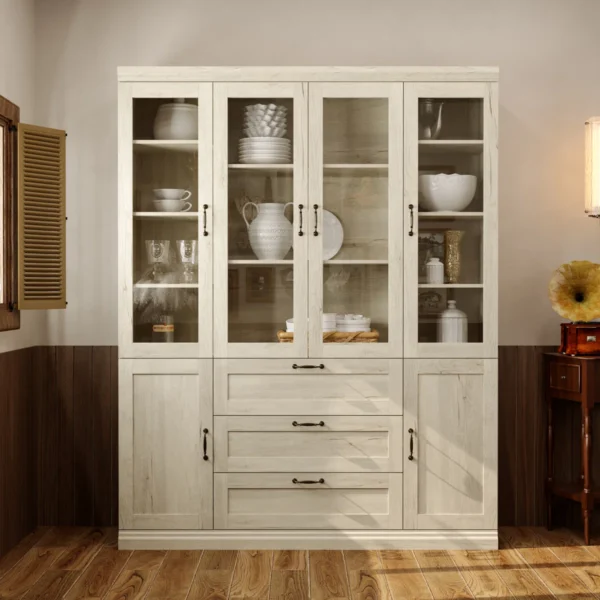 Everly Farmhouse Buffet Modern Kitchen Pantry Glass Display Cabinet