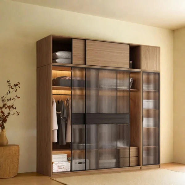 Adelson Luxe Fluted Glass Sliding Door Wardrobe