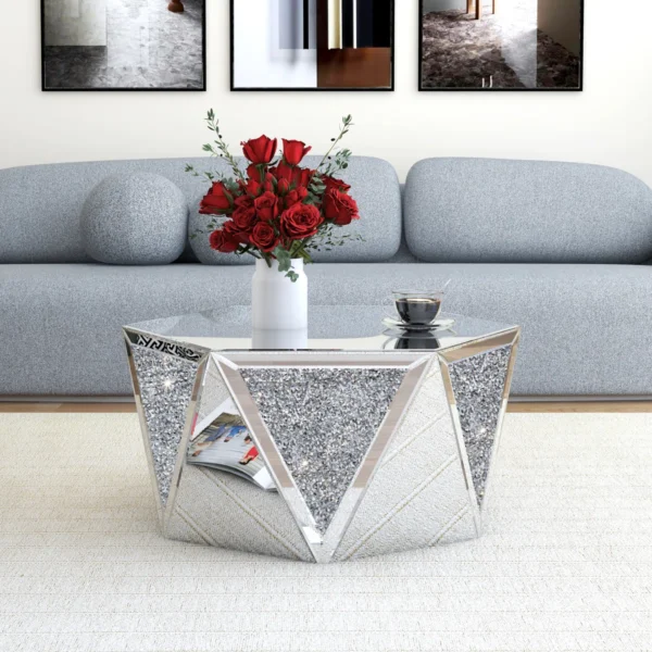 Amla Diamond Mirror Glass Center Table