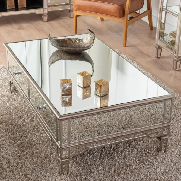 Antoinette Mirrored Trim Luxe Rectangular Coffee Table