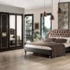 Aronya Transitional Tufted Dark Wood King Bed