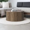Aurel-Prime Modern Round Wood Fluted Coffee Table