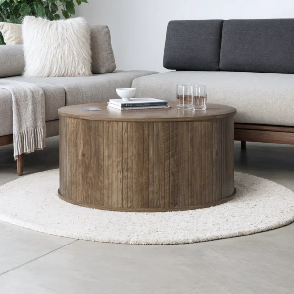 Aurel-Prime Modern Round Wood Fluted Coffee Table