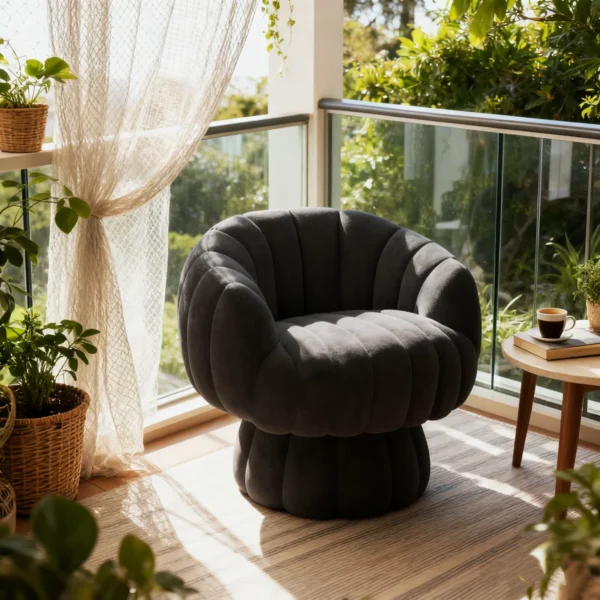 Aurelia Scalloped Modern Velvet Swivel Barrel Chair