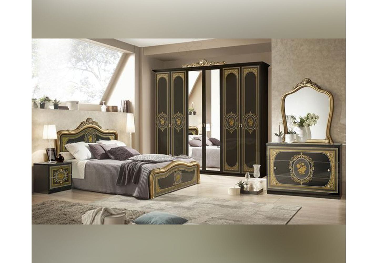 Avanos Opulent Gold-Trimmed Tufted King Bedroom Set