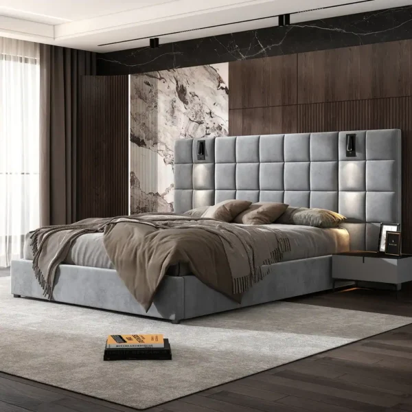 Avellino Minimalist Padded Cream King Bed