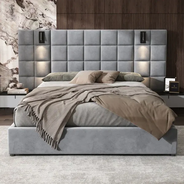 Avellino Minimalist Padded Cream King Bed