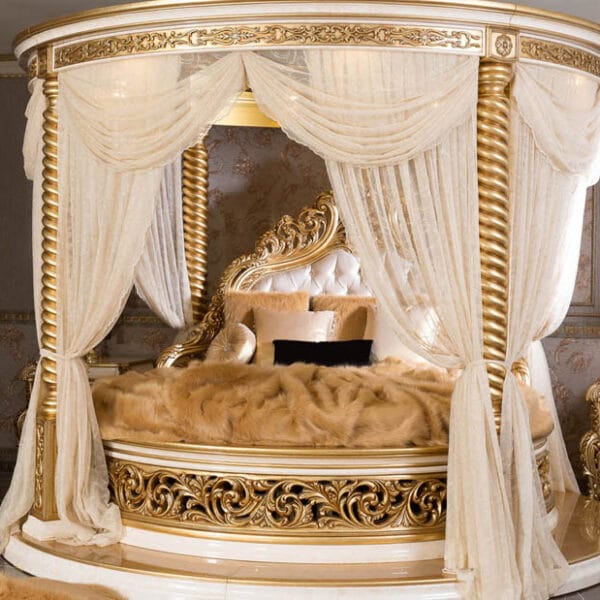 Baybars Opulent Round Canopy Gold Bedroom Set
