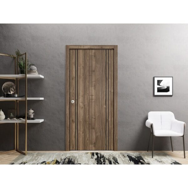 Elite Walnut Linear Modern Interior Bi-fold Door