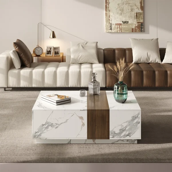 Carrara-Oak Luxe Modern Rectangular Coffee Table