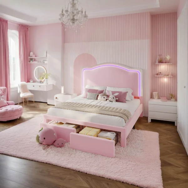 Chaille Glow Upholstered Storage Kids Platform Bed