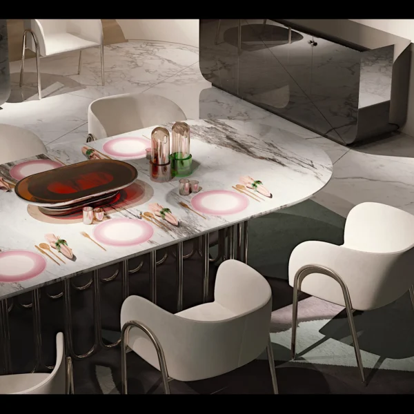 Crown Elegance Oval Marble Luxury Dining Table