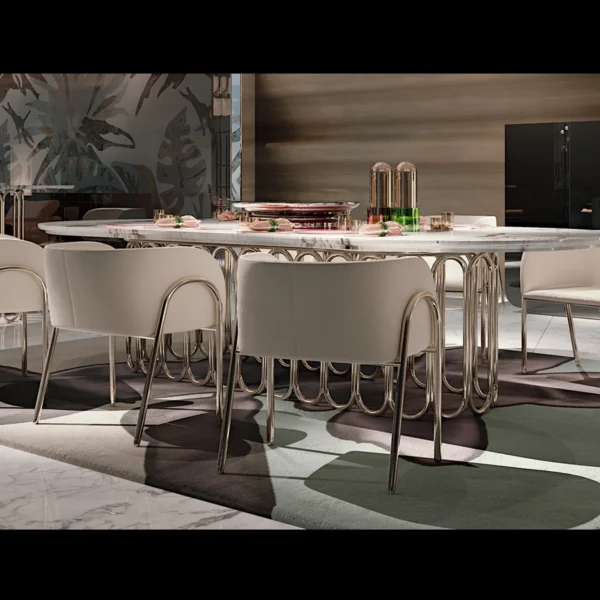 Crown Elegance Oval Marble Luxury Dining Table