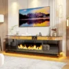 Denton Luxe Fireplace High-Gloss Black TV Console