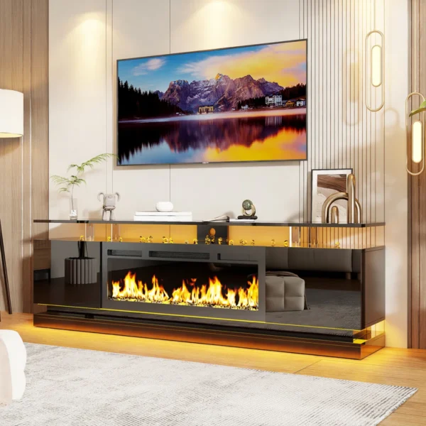 Denton Luxe Fireplace High-Gloss Black TV Console