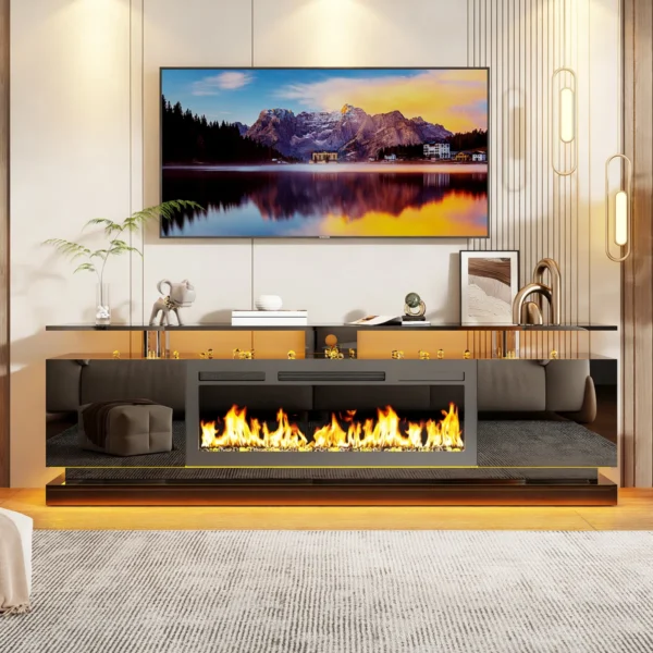 Denton Luxe Fireplace High-Gloss Black TV Console