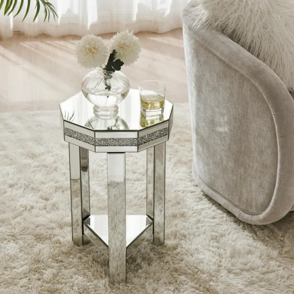 Elysian Mirrored Octagon Luxury Crystal End Table
