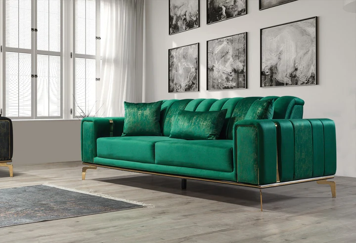 Emerald Majesty 7-Seater Luxury Velvet Sofa Set