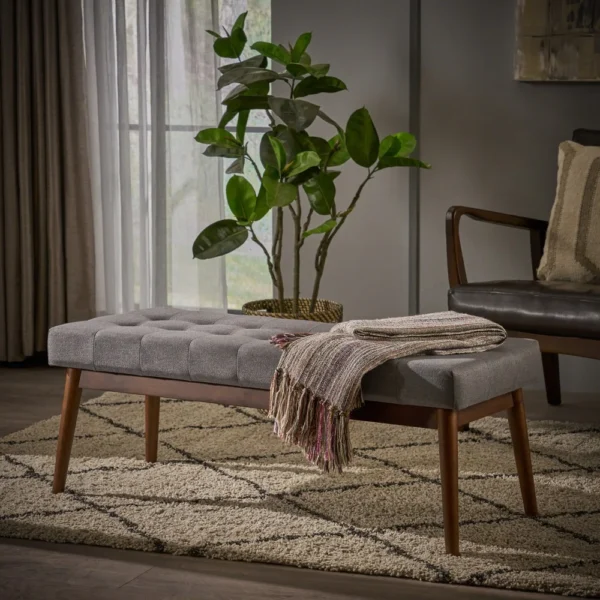 Flavel Mid-Century Tufted Ottoman Entryway Bench