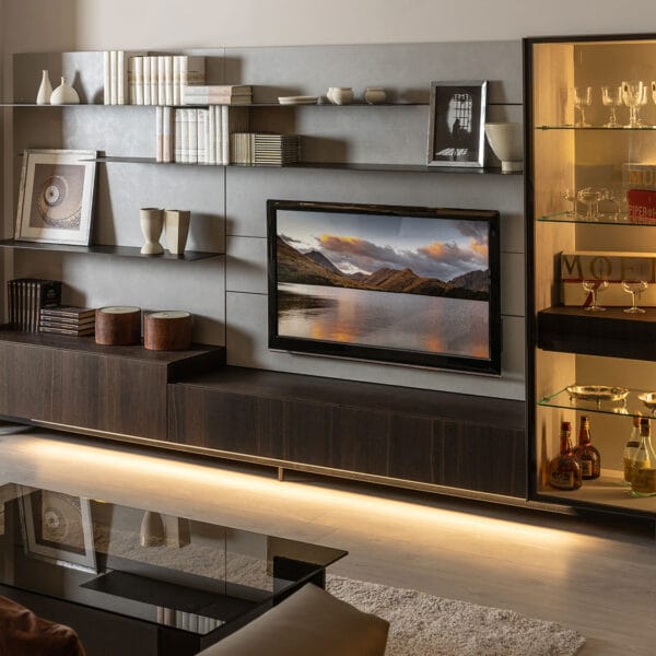 Fusion Modular Floating Dark Wood TV Wall Unit