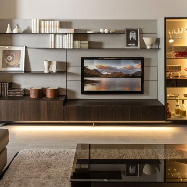 Fusion Modular Floating Dark Wood TV Wall Unit