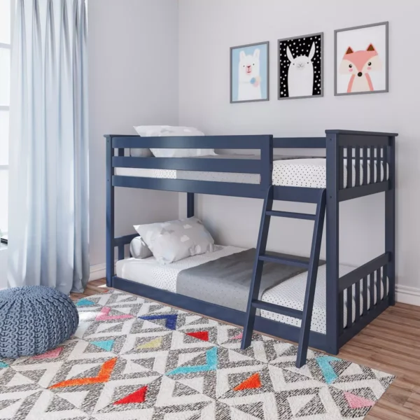 Luna Modern Navy Low Profile Bunk Bed for Kids