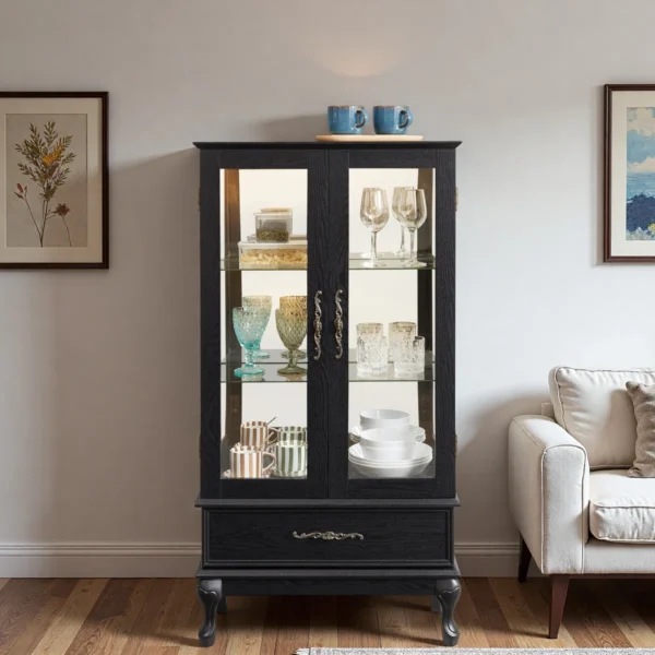 Giddeon Luxe Modern Glass Curio Display Cabinets