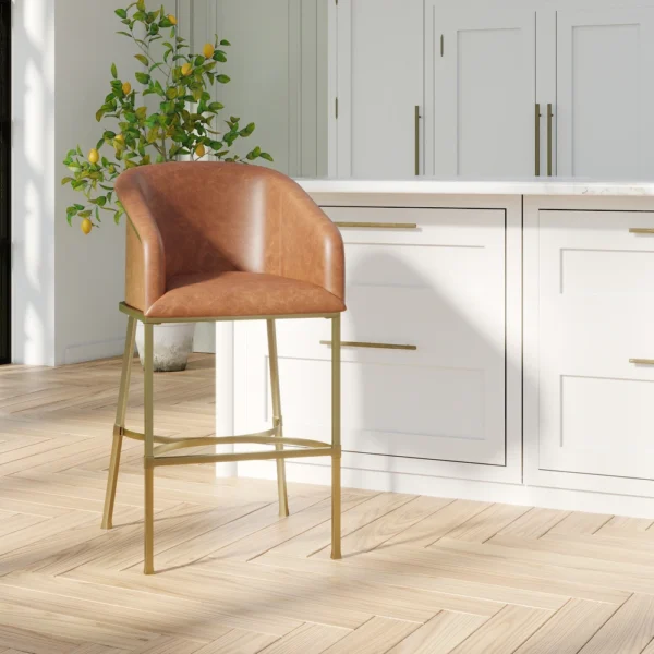 Hampton Modern Vegan Leather Gold Frame Bar & Counter Stool