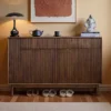 Heritage Fluted Walnut Entryway Storage Shoe Cabinet