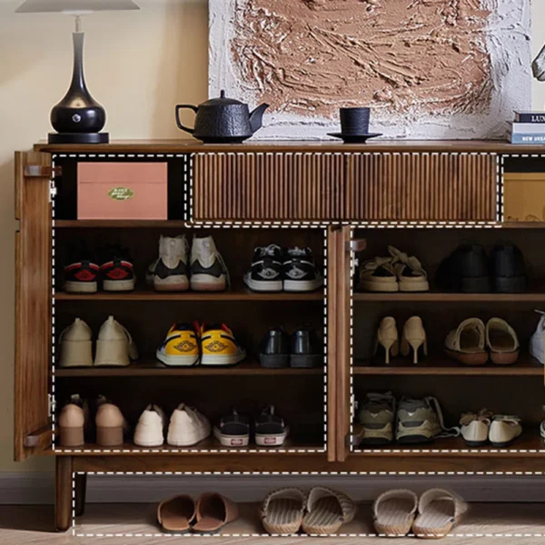 Heritage Fluted Walnut Entryway Storage Shoe Cabinet
