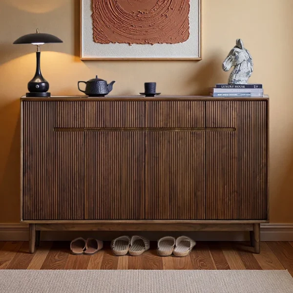 Heritage Fluted Walnut Entryway Storage Shoe Cabinet