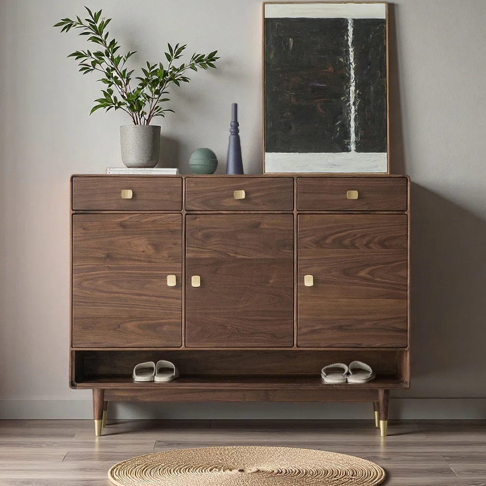 Heritage Walnut Artisan Entryway Storage Shoe Cabinet