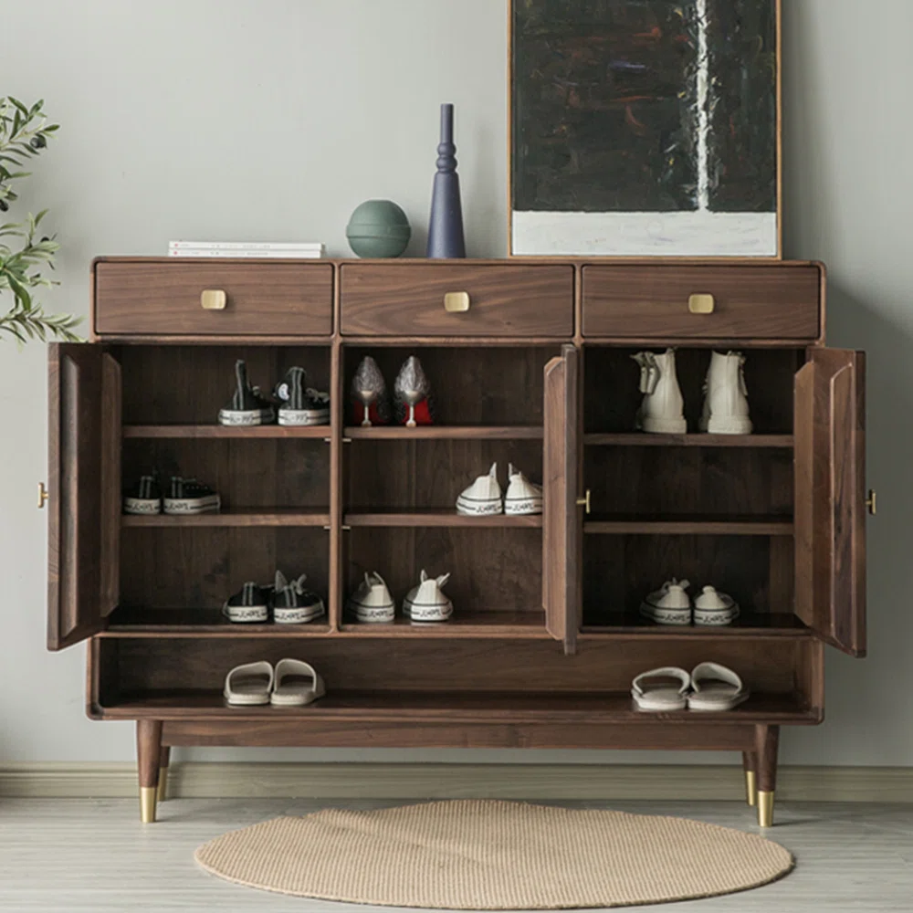 Heritage Walnut Artisan Entryway Storage Shoe Cabinet