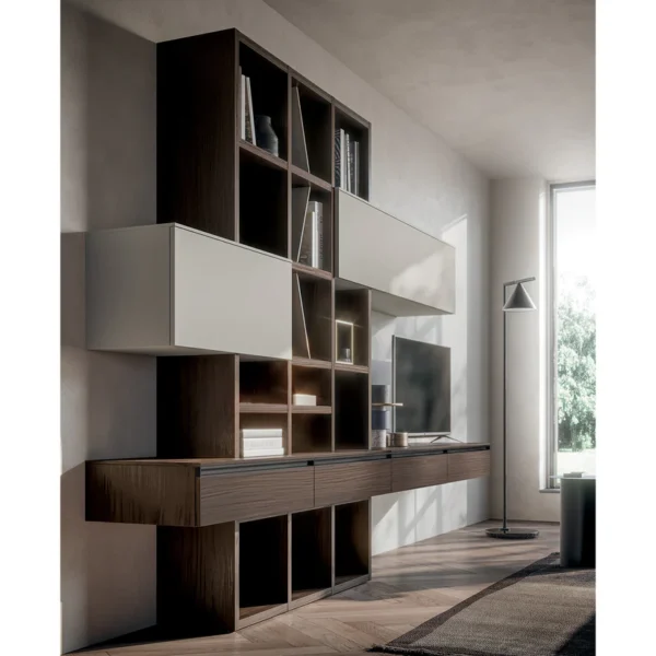 Homy Asymmetrical Modular Dark Wood TV Wall Unit