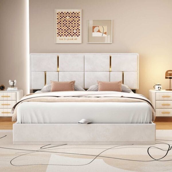 Russo Architectural Padded Dark Wood King Bed