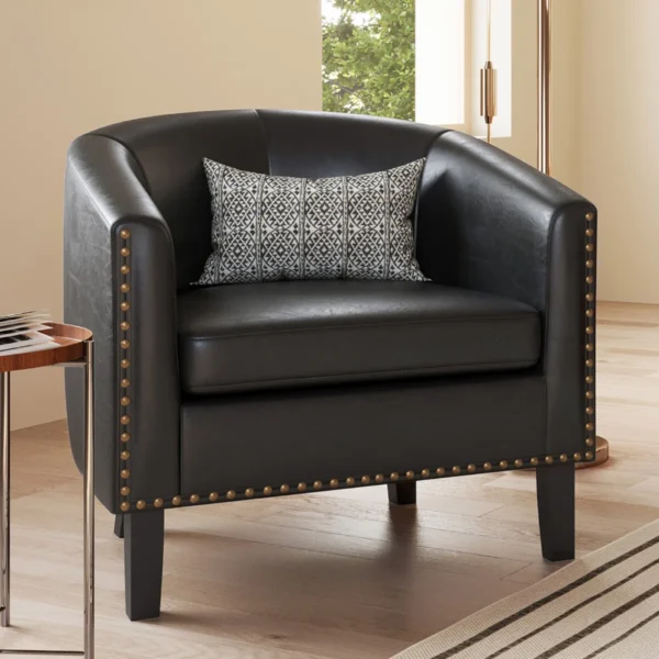 Imperial Club Black Leather Accent Barrel Chair