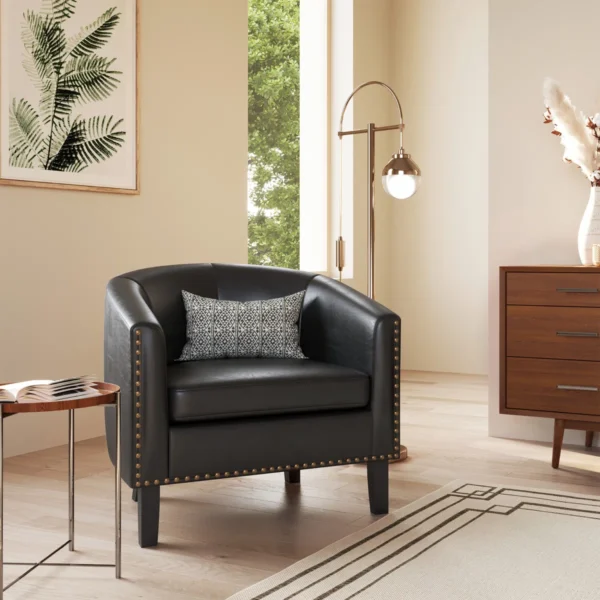 Imperial Club Black Leather Accent Barrel Chair