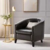 Imperial Club Black Leather Accent Barrel Chair