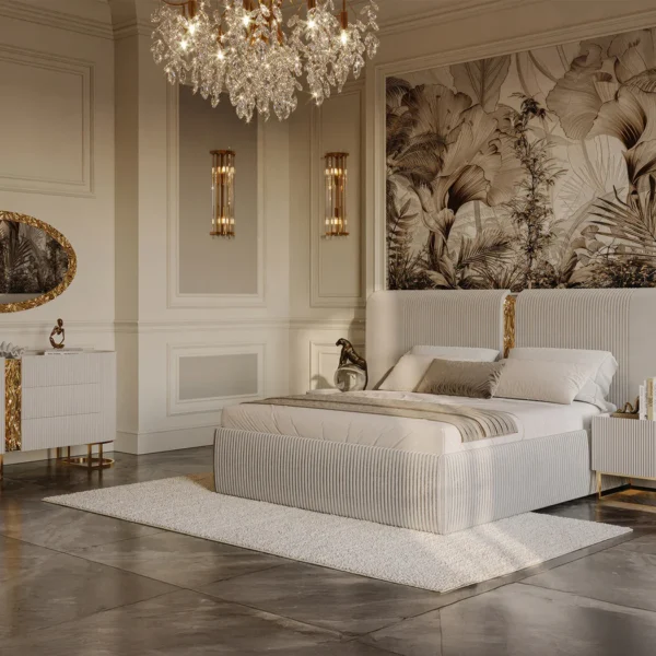Isil Grand Fluted Velvet Beige King Bed