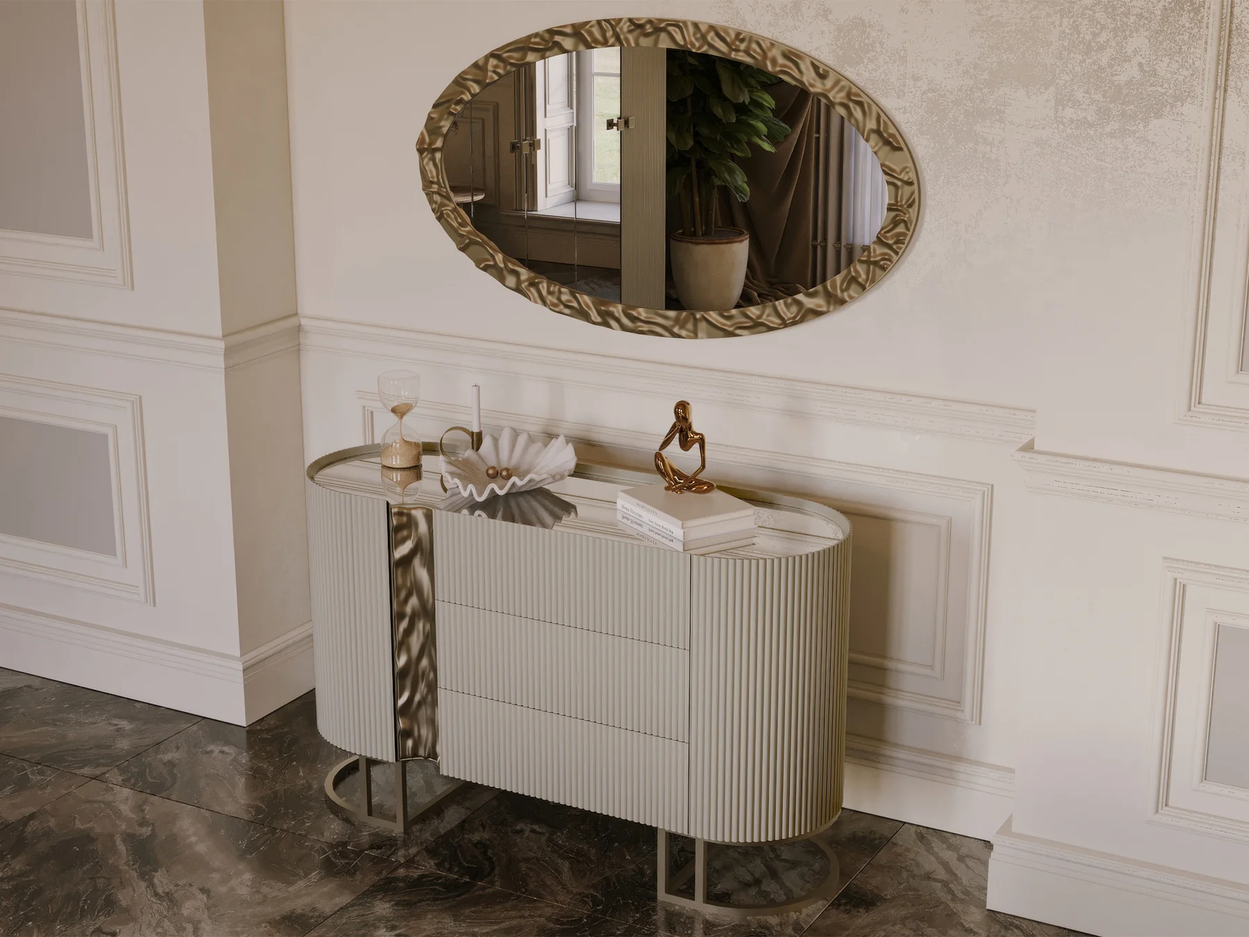 Isil Grand Fluted Velvet Beige King Bed