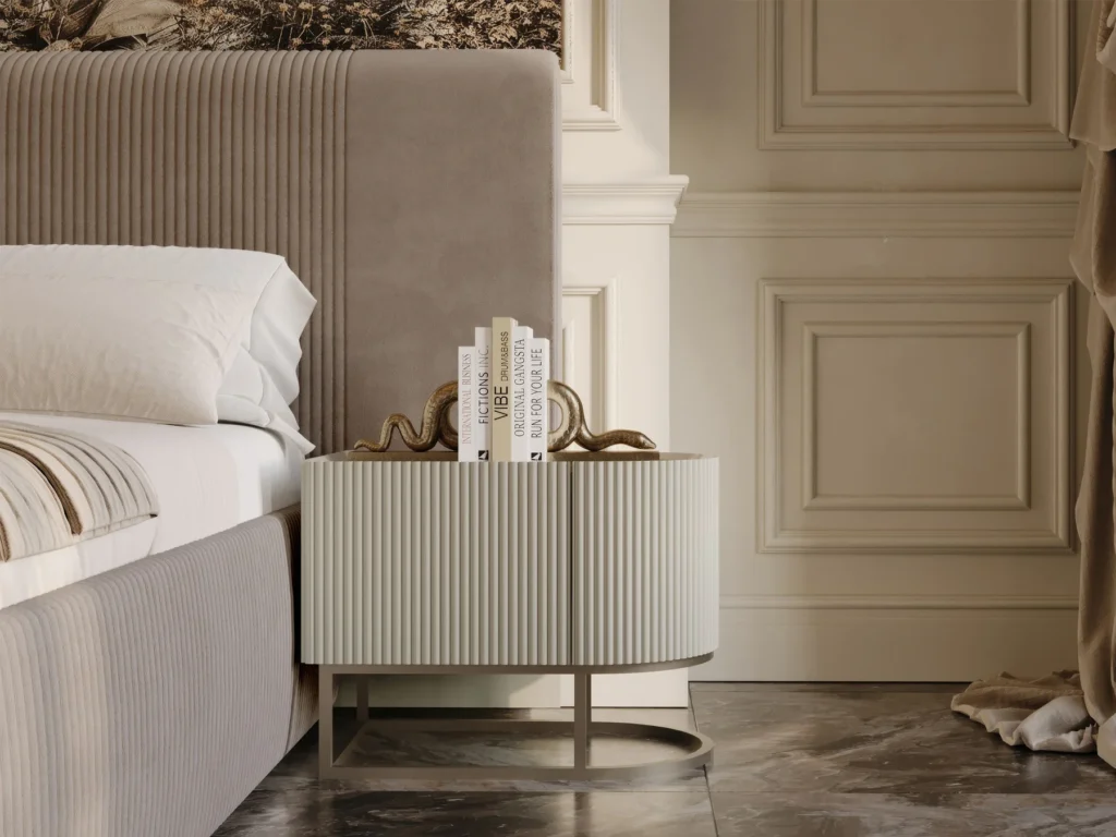 Isil Grand Fluted Velvet Beige King Bed