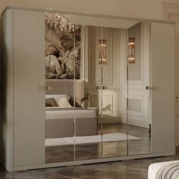 Isil Grand Fluted Velvet Beige King Bed