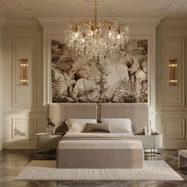 Isil Grand Fluted Velvet Beige King Bed