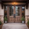 Emerald Arched Scrollwork Mahogany Exterior Double Door