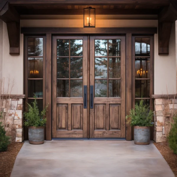 Emerald Arched Scrollwork Mahogany Exterior Double Door