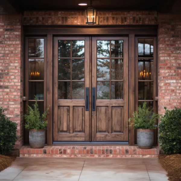 Emerald Arched Scrollwork Mahogany Exterior Double Door