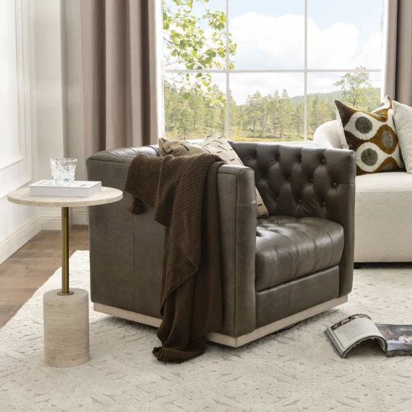 Kinwell Grand Genuine Leather Swivel Barrel Chair