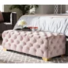 Kylin Blush Velvet Button Tufted Luxury Ottoman Bench